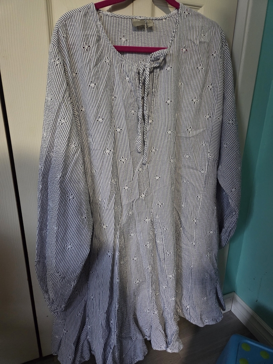 ASOS Tops - ASOS Blue and White Striped Eyelet Tie-Neck Tunic